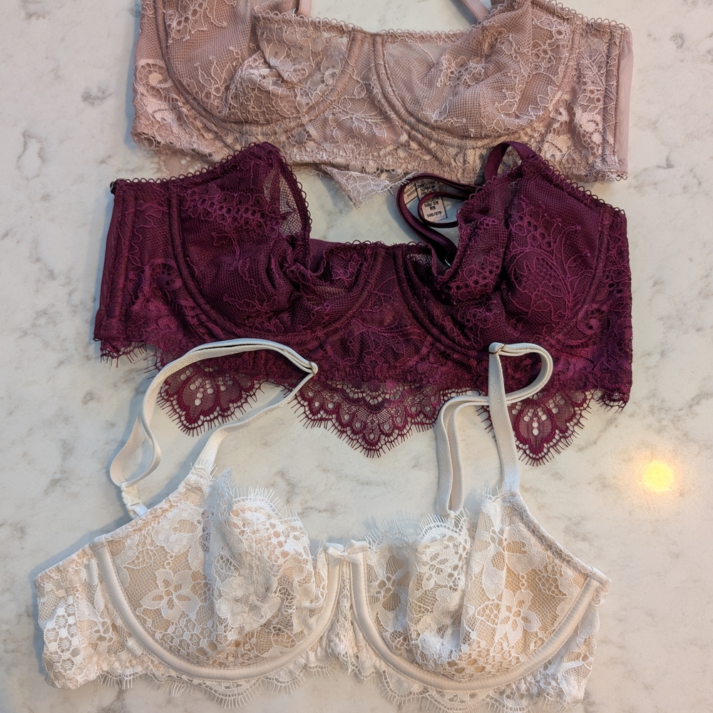 Elegant Lace Bra Set - White, Purple, and Pink